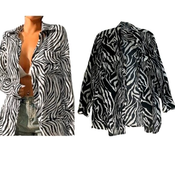 Tabi Vintage Zebra Cotton Roll Tab Sleeve Safari Shirt Pocket Lightweight Slit M - Picture 1 of 16